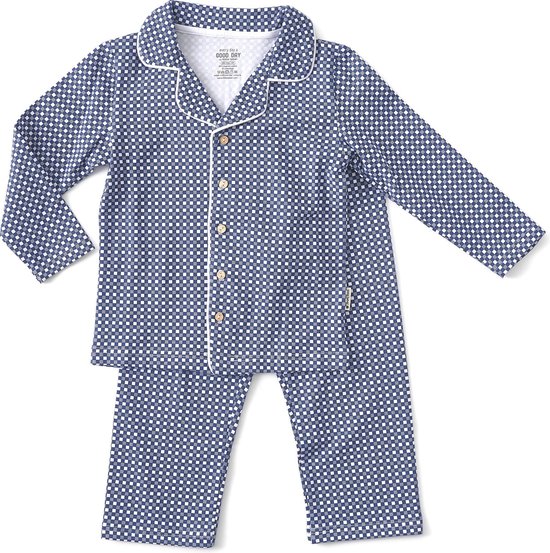 Little Label - pyjama grand-père - bleu à carreaux - taille 92 - coton bio