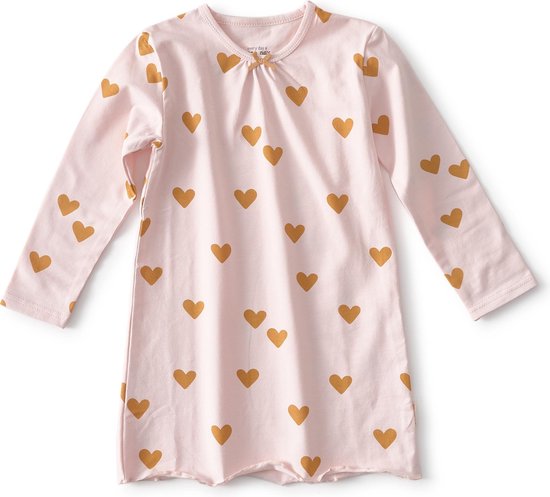 Little Label - chemise de nuit fille - coton bio - rose coeurs - taille 122/128