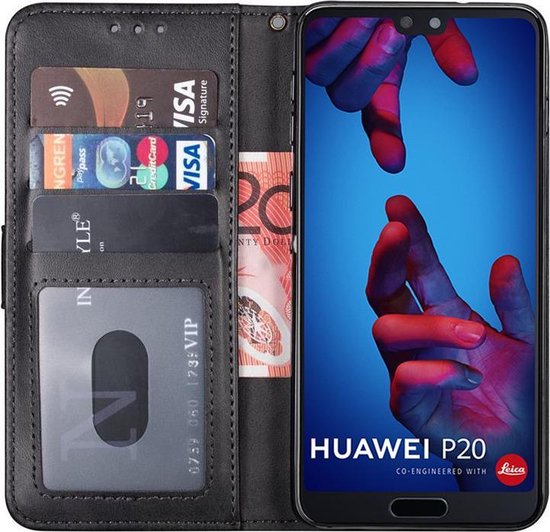 groef vleet onaangenaam Huawei p20 hoesje bookcase zwart wallet case portemonnee book hoesjes hoes  cover | bol.com