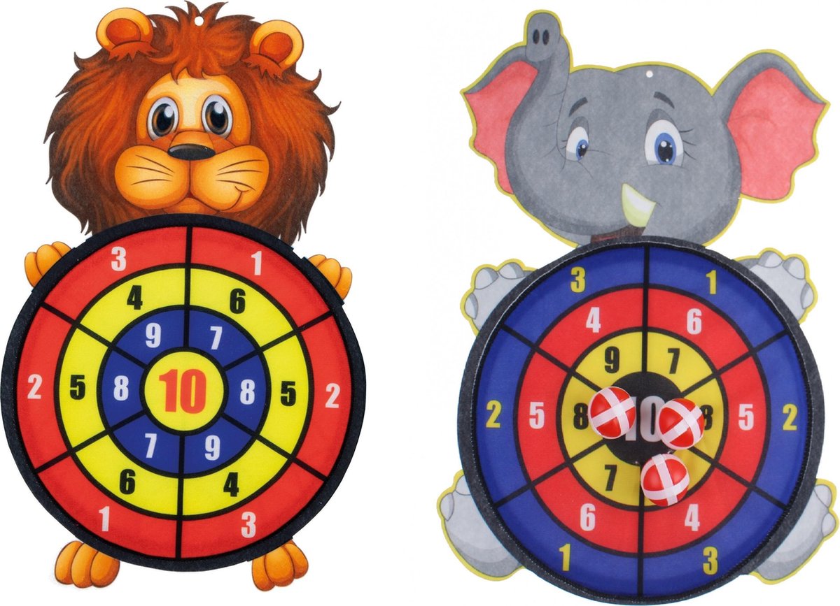 2 stuks kinder dartbord met ballen Leeuw en Olifant - Merkloos
