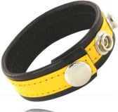LEATHER BODY | Leather Body Cock And Ball Strap With Snaps - Black And Yellow
