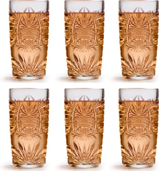 Libbey Trinkglas Hobstar Grau - 355 ml / 35,5 cl - 6 Stück - Vintage-Design - spülmaschinenfest
