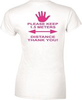 Dames T-shirt KEEP 1,5 METERS DISTANCE- NEON ROZE-PAARS- Maat XL