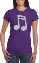 Zilveren muziek noot  / muziek feest t-shirt / kleding - paars - voor dames - muziek shirts / muziek liefhebber / outfit L