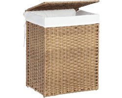 MIRA Home - Handgeweven wasmand - Wassorteerder - Verwijderbare voeringzak - Licht bruin - 68x52.6x7.2
