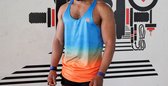 Gym vest - Stringer - Heren Top voor Fitness & Training - Performance Gear - Blauw en Oranje - XL