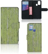 Wallet Book Case Geschikt voor Samsung Galaxy M31 Telefoon Hoesje Green Wood