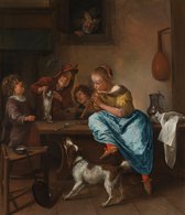 Jan Havickszoon Steen, Kinderen leren een poes dansen, bekend als ‘De dansles’, 1660 - 1679 op canvas, 30 X 45 CM