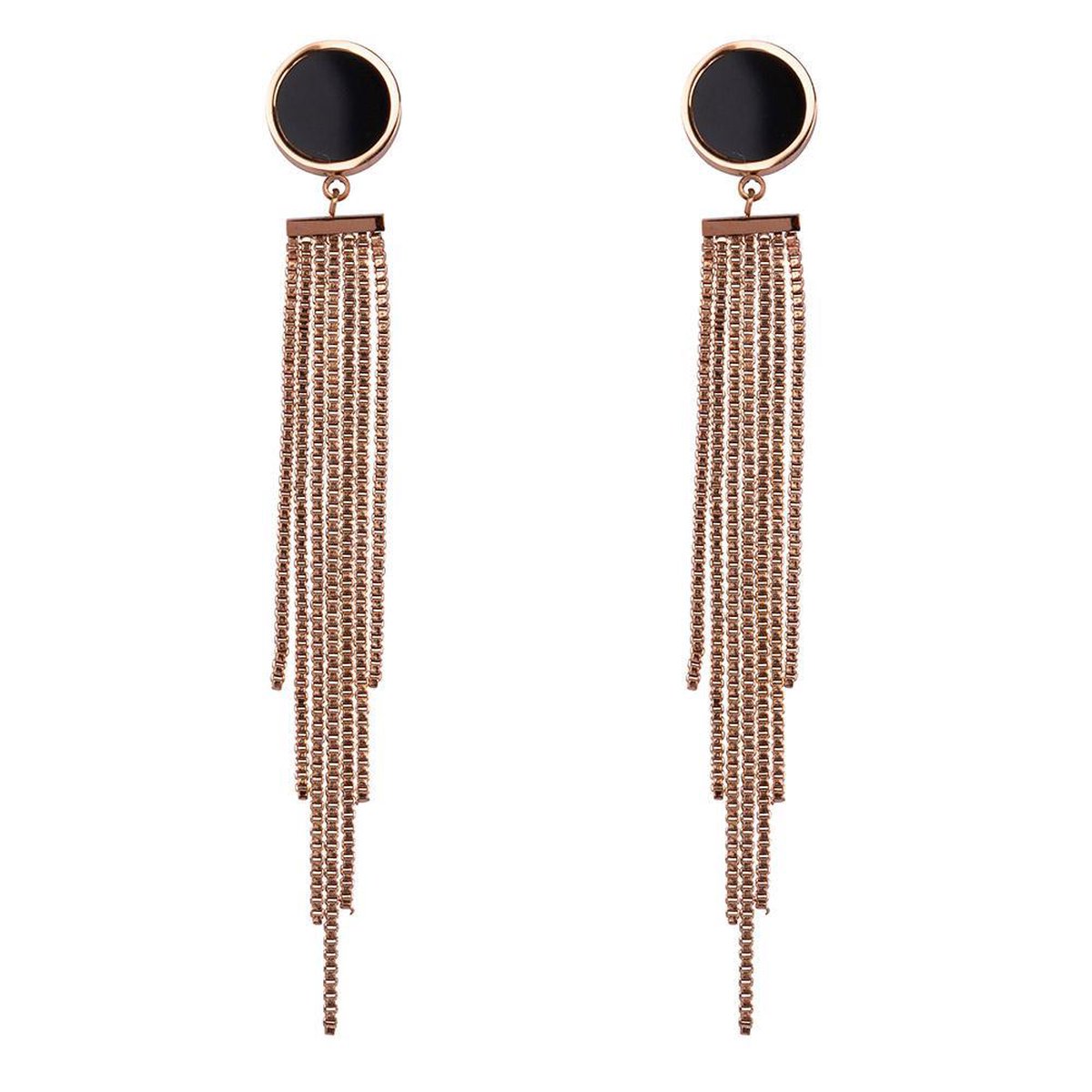 Rosé Zwart Oorbellen Rond - Elegante Oorhangers - Rose Goud inc. Sieradenzakje