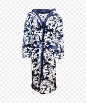 Dames badjas fleece met zakken en capuchon wit/donkerblauw XXXL 44-46