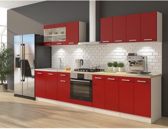 ULTRA Complete keuken met ovenkast en werkblad inbegrepen L 300 cm - Rood  mat | bol.com