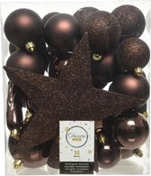 33x Donkerbruine kunststof kerstballen 5-6-8 cm - Mix - Onbreekbare plastic kerstballen - Kerstboomversiering donkerbruin