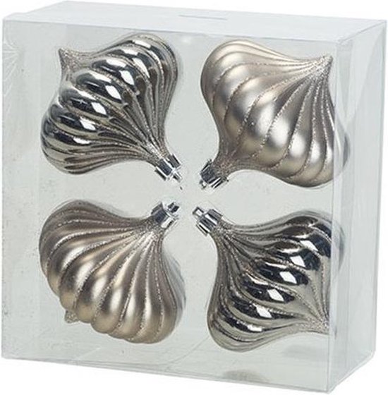 4x Zilveren tol kerstballen 10 cm kunststof kerstversiering