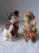 Katten beelden 2 katjes dame en heer 15x11x9 cm