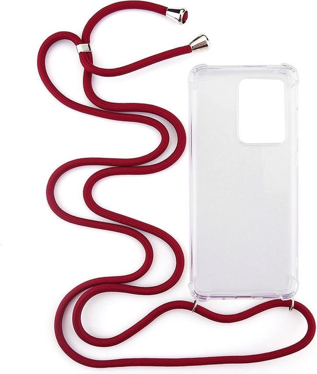 Shop4 - Samsung Galaxy S20 Ultra Hoesje - Zachte Back Case met Koord Donker Rood