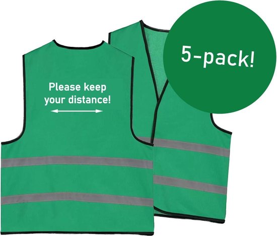 Keep distance safety vests - houd afstand hesjes engels - Groene hesjes - 5 pack