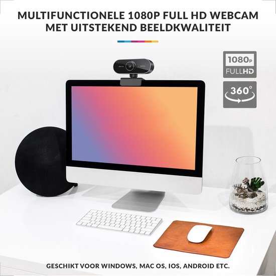 Webcam voor PC met USB en Microfoon - Full HD 1080P - Geschikt voor Windows en Mac - Laptop - Zwart