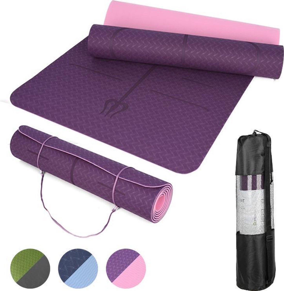 Fuegobird Yoga Mat Tweekleurige serie - Roze&Purper - 183 x 61 x 0.6 cm