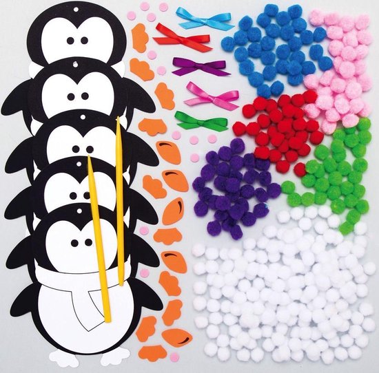 Baker Ross FE835 Penguin Pom Pom Decoration Sets - Set of 3, Christmas