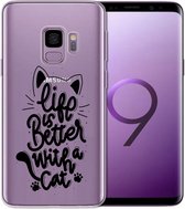 Samsung Galaxy S9 siliconen katten hoesje - Transparant - Life is better with a cat