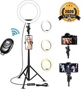 LED Ringlamp Met Statief Verstelbaar incl Telefoonhouder  - Ring Light - Tik Tok - Ring Lamp Voor Telefoon - Studiolamp - Bluetooth Afstandsbediening -  USB - Ringlight - 25cm / 10