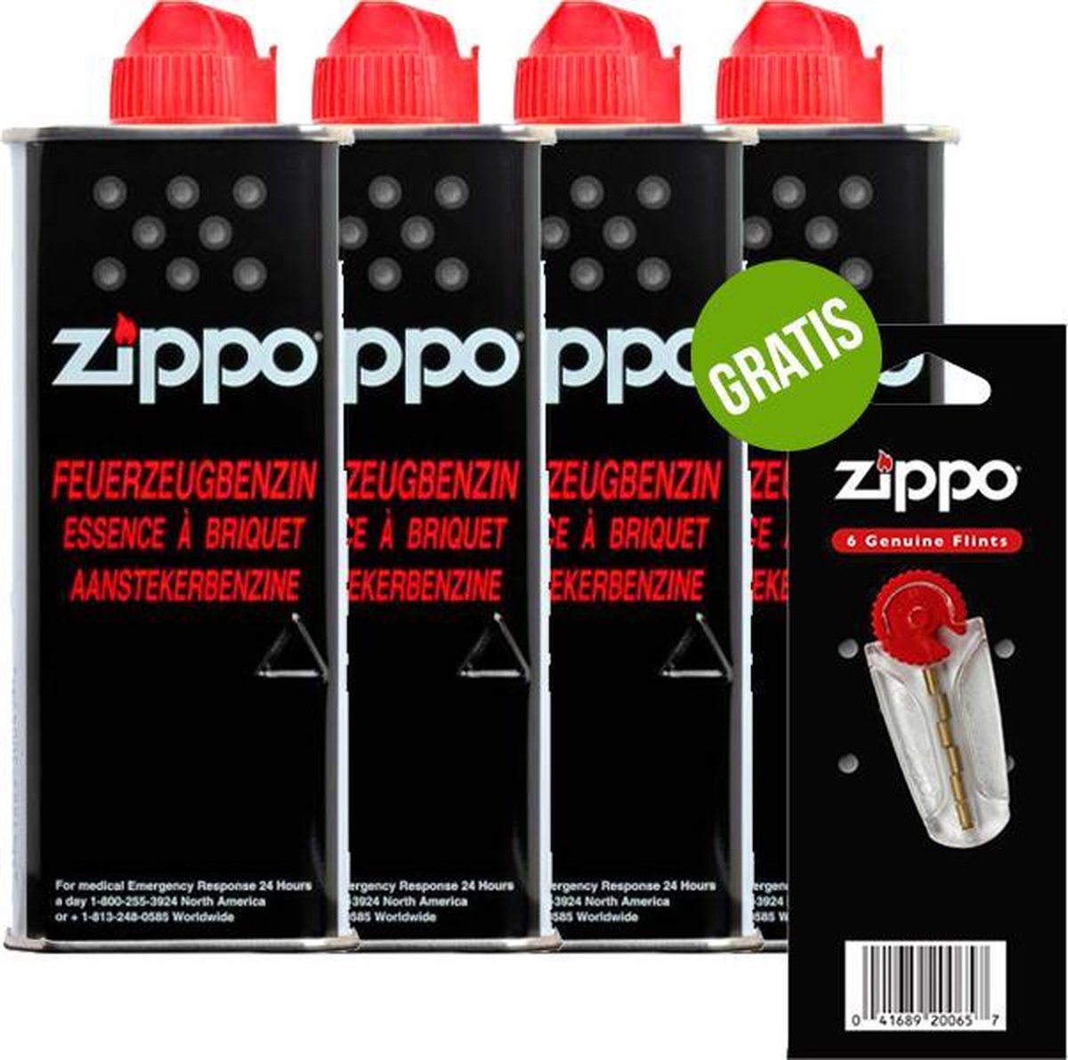 4 x briquet Zippo essence / liquide + silex gratuits