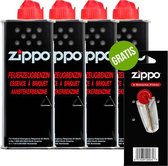 4 x Zippo Aansteker Benzine / Vloeistof +  Gratis Vuursteentjes