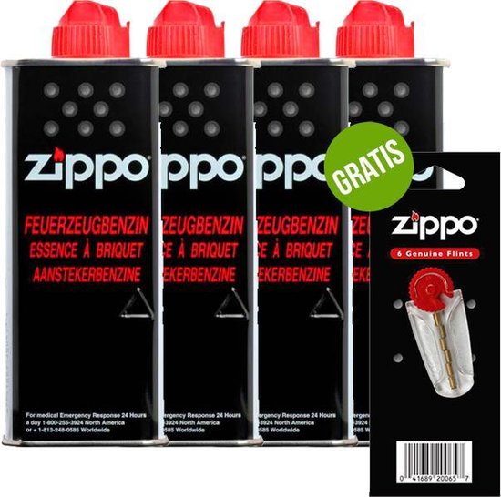 4 x Zippo Aansteker Benzine / Vloeistof + Gratis Vuursteentjes | bol.com