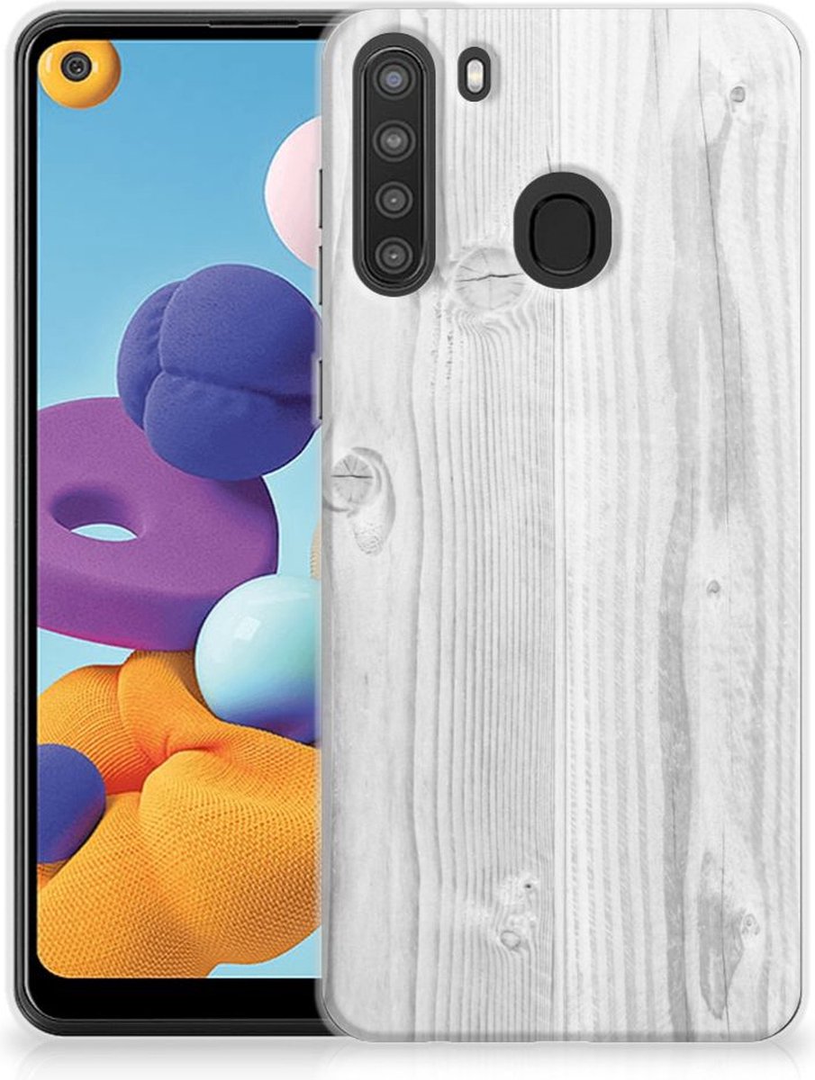 Samsung Galaxy A21 Bumper Hoesje White Wood