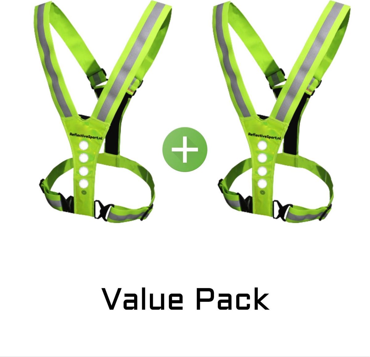 InVincer® - Hardloop verlichting - ReflectiveSport -  2x Led harnas – Reflectie led vest - Hardloopvest met verlichting - Valuepack – Lime Groen