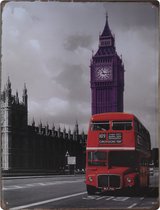 Wandbord – London – Engeland – Big Ben - Westminster - Vintage - Retro -  Wanddecoratie – Reclame bord – Restaurant – Kroeg - Bar – Cafe - Horeca – Metal Sign - 30x40cm