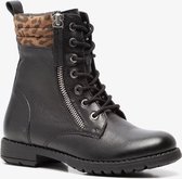 Hush Puppies leren meisjes luipaard veterboots - Zwart - Maat 38 - Echt leer