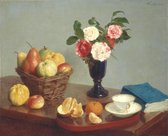 Henri Fantin Latour, Stilleven Met Bloemen, 1866 op canvas, afmetingen van dit schilderij zijn 100x150 cm
