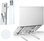 JLM High End Products - Verstelbare Ergonomische Laptop/Notebook Standaard Universeel - Verstelbaar en Inklapbaar - Thuiswerken - Aluminium Standaard - Witte Opbergzak