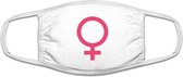 Vrouwen logo mondkapje | feminisme | gezichtsmasker | bescherming | bedrukt | logo | Wit / roze mondmasker van katoen, uitwasbaar & herbruikbaar. Geschikt voor OV