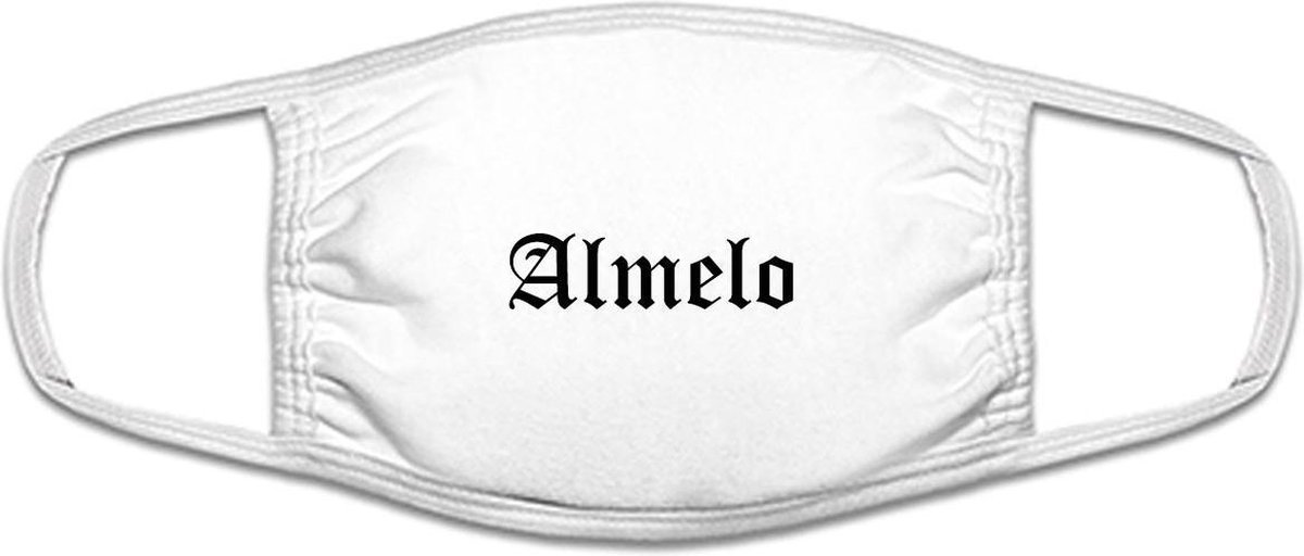 Almelo mondkapje | gezichtsmasker | bescherming | bedrukt | logo | Wit mondmasker van katoen, uitwasbaar & herbruikbaar. Geschikt voor OV