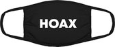 Hoax mondkapje | grappig | gezichtsmasker | bescherming | bedrukt | logo | Zwart mondmasker van katoen, uitwasbaar & herbruikbaar. Geschikt voor OV