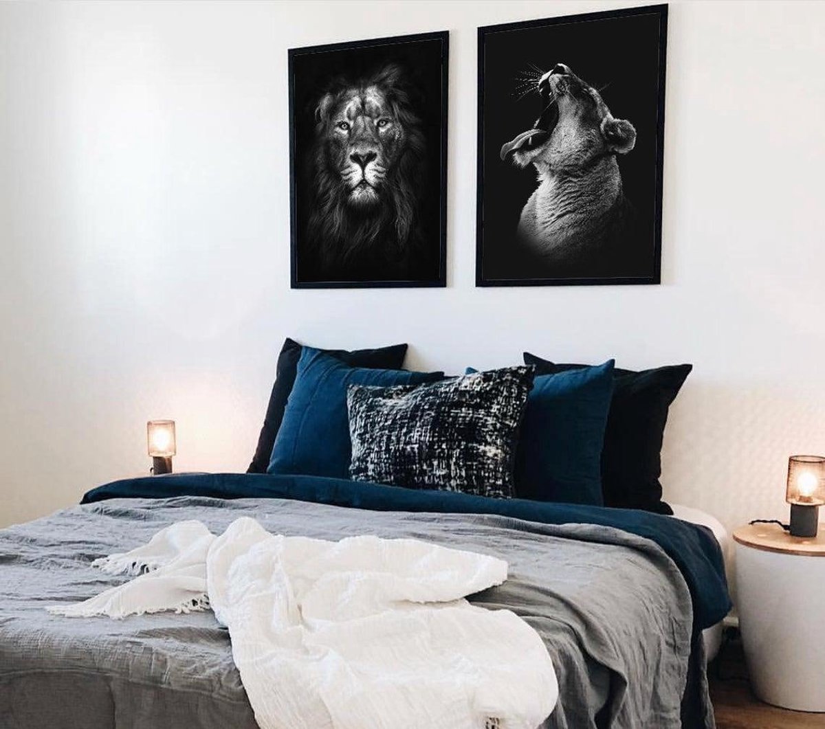 Afrikaanse Wilde Dieren Canvas Schilderijen Wall Art Lover Leeuwen Posters en Prints Zwart-wit Kunst Foto 'S voor Room Decor 50x70 cm Frameloos