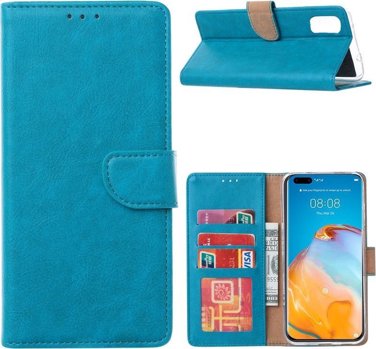 Bookcase Geschikt voor: Huawei P40 Pro - Turquoise - portemonnee hoesje