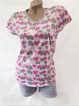 Dames pyjamaset met korte mouw en hartjesprint XXXL 42-44