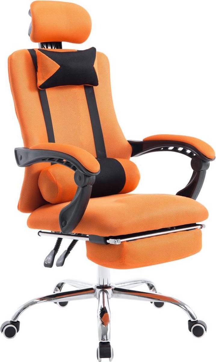Bureaustoel - Bureaustoelen voor volwassenen - Voetensteun - Hoofdsteun - Stof - Oranje - 60x155x130 cm