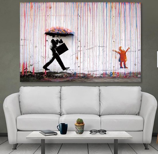 Banksy Regenboog Regen Verf - Luxe Muurdecoratie Bloemen Schilderij op  Alluminium -... | bol.com