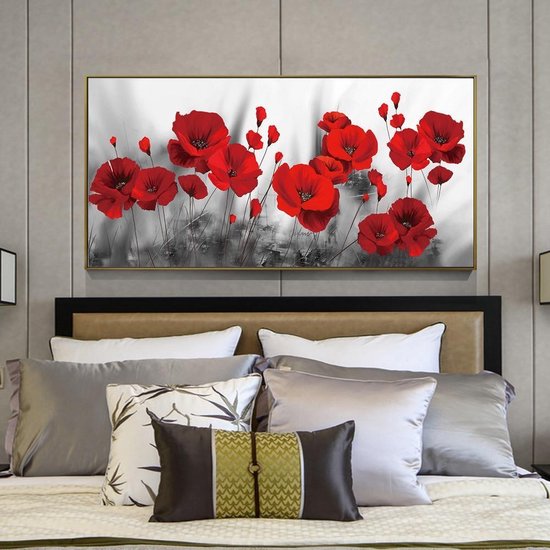 Rood Klaprozen Muurdecoratie Bloemen Schilderij op Alluminium -... | bol.com