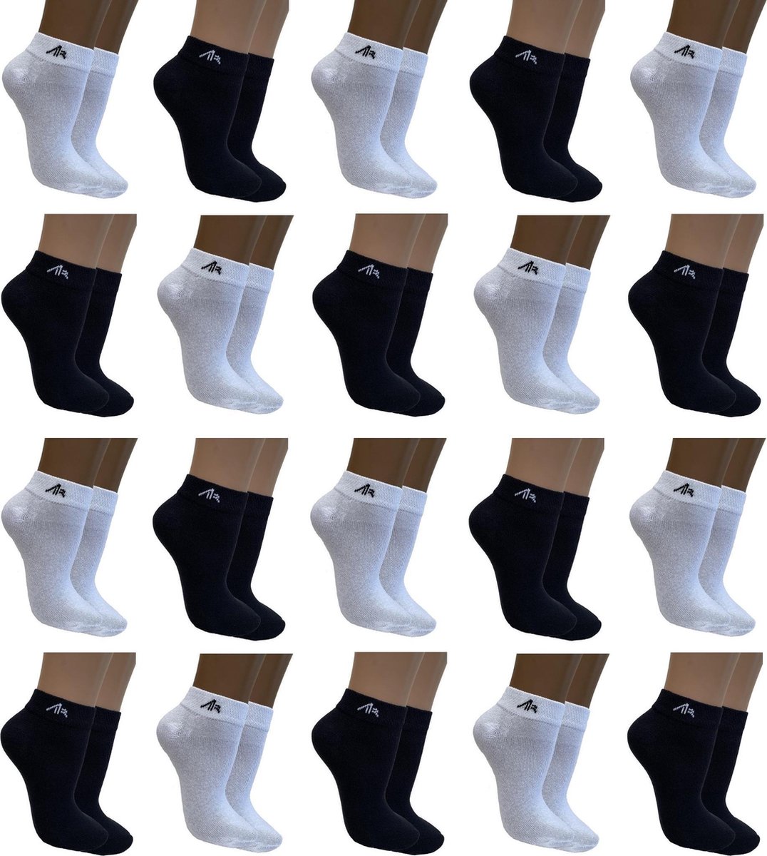 I1R sneaker / biker sokken 20 paar black&white maat 43-46