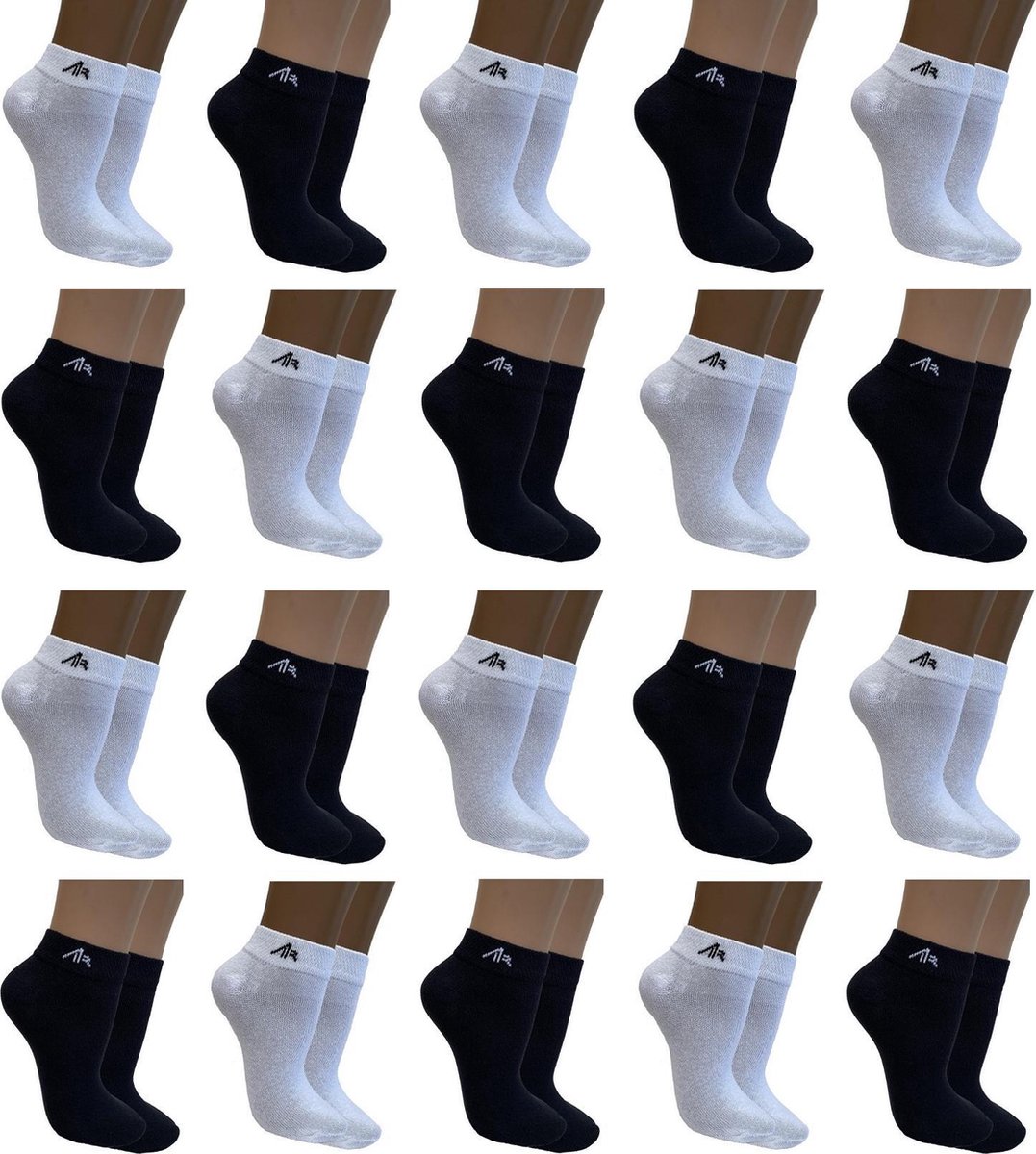 I1R sneaker / biker sokken 20 paar black&white maat 39-42
