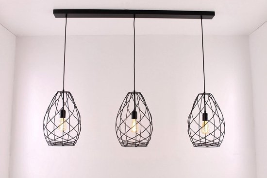 Optimaal Ophef Grijp Mooie trendy hanglamp in mat zwart opengewerkt draadstaal 3 lichts | bol.com