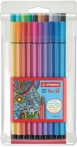 STABILO Pen 68 vezelpuntpen, medium punt, diverse inktkleuren, polypropyleen huls in diverse kleuren (pak 20 stuks)