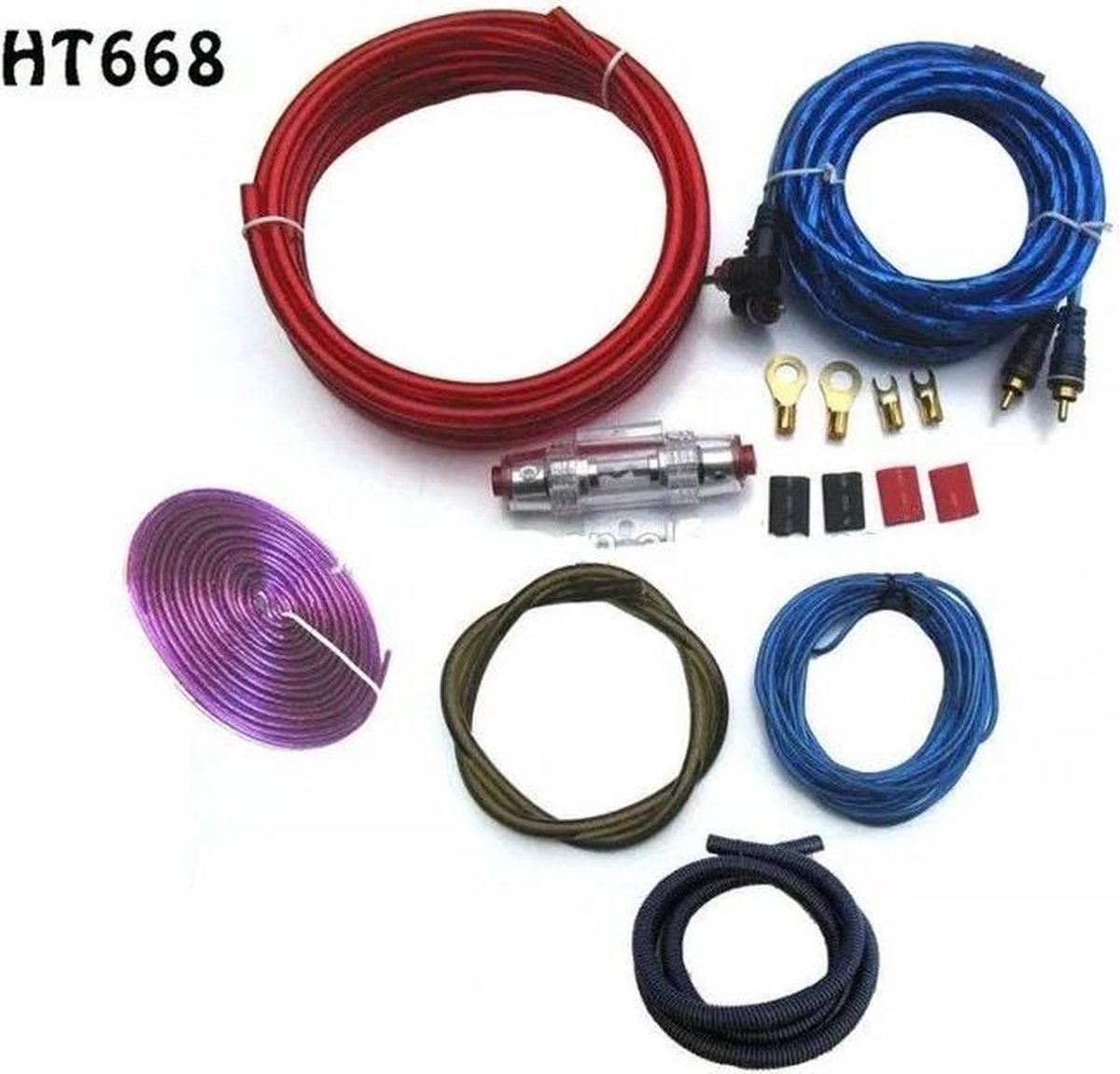 KIt de Câbles Audio pour Amplificateur de Voiture - Câble pour Subwoofer  1000 Watt - Jeu de 4 Câbles - 5 Mètres (CPK15D)