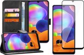 Samsung A31 Hoesje en Samsung A31 Screenprotector - Samsung Galaxy A31 Hoesje Book Case Leer Wallet Zwart + Screen Protector Full