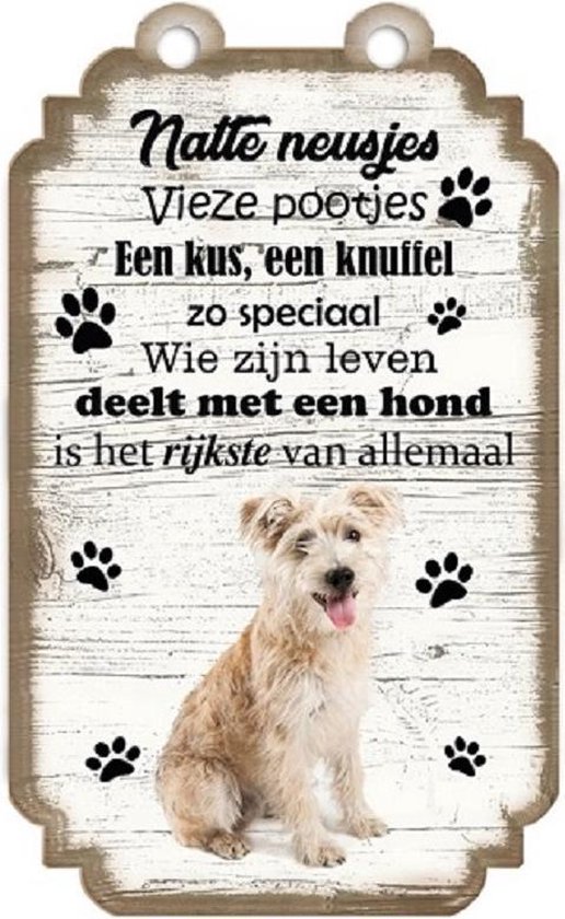 Hollandse Smoushond. Houten tekstbordje met hond 20 x 12 cm